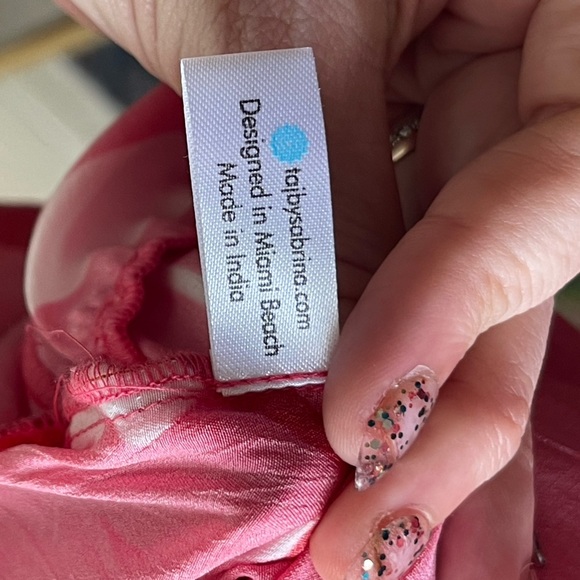 NWOT TAJ by Sabrina Crippa EVI Floral Pink Beaded V Neck Mini Dress - Picture 9 of 9